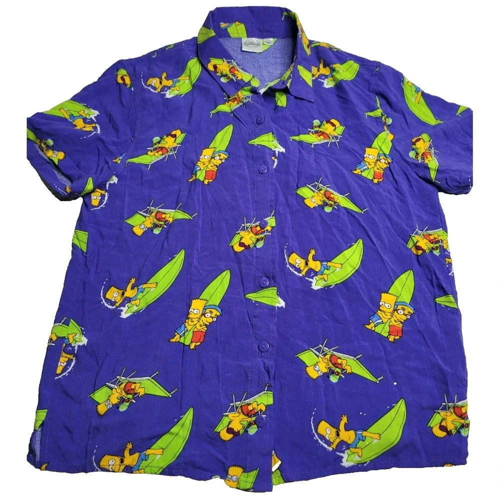 The Simpson's Bart‎ Milhouse Surfing Button Down Short Sleeve Shirt Youth XXL